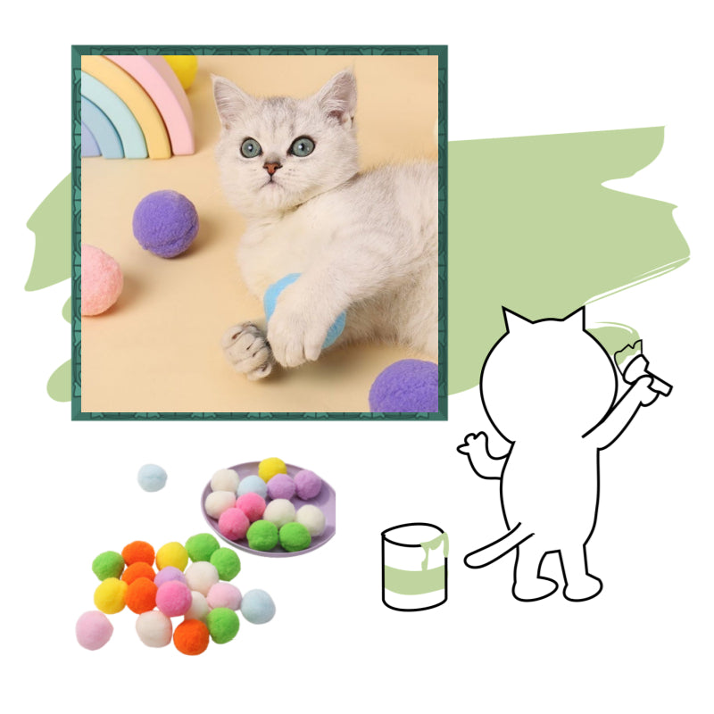 ปอมกำมะหยี่ แพ็ค10ชิ้น ของเล่นแมว คลายเครียดแมว cat toys ปอมปอมตกแต่ง ลูกบอลผมสีสันสดใสเด้งสูง DIY 3cm คละสี รวมสี