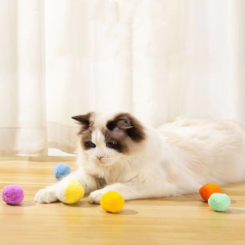 ปอมกำมะหยี่ แพ็ค10ชิ้น ของเล่นแมว คลายเครียดแมว cat toys ปอมปอมตกแต่ง ลูกบอลผมสีสันสดใสเด้งสูง DIY 3cm คละสี รวมสี