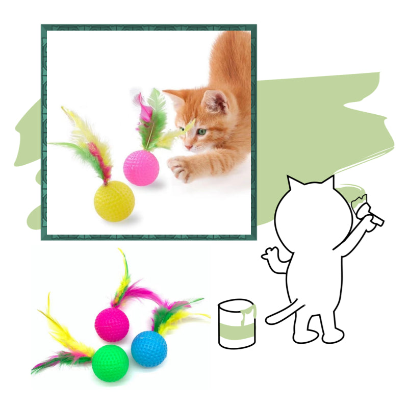 ลูกบอล ประดับขนนก สีสันสดใส ของเล่นแมว คลายเครียดแมว ของเล่นลูกแมว cat toys ของเล่นสัตว์เลี้ยง