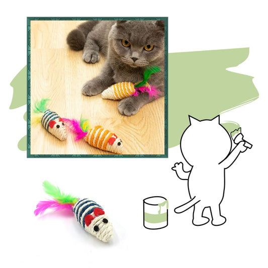 หนูเชือกป่าน ของเล่นแมว หนูปลอม คลายเครียดแมว หนูหางฟู cat toys หนูของเล่นลูกแมว