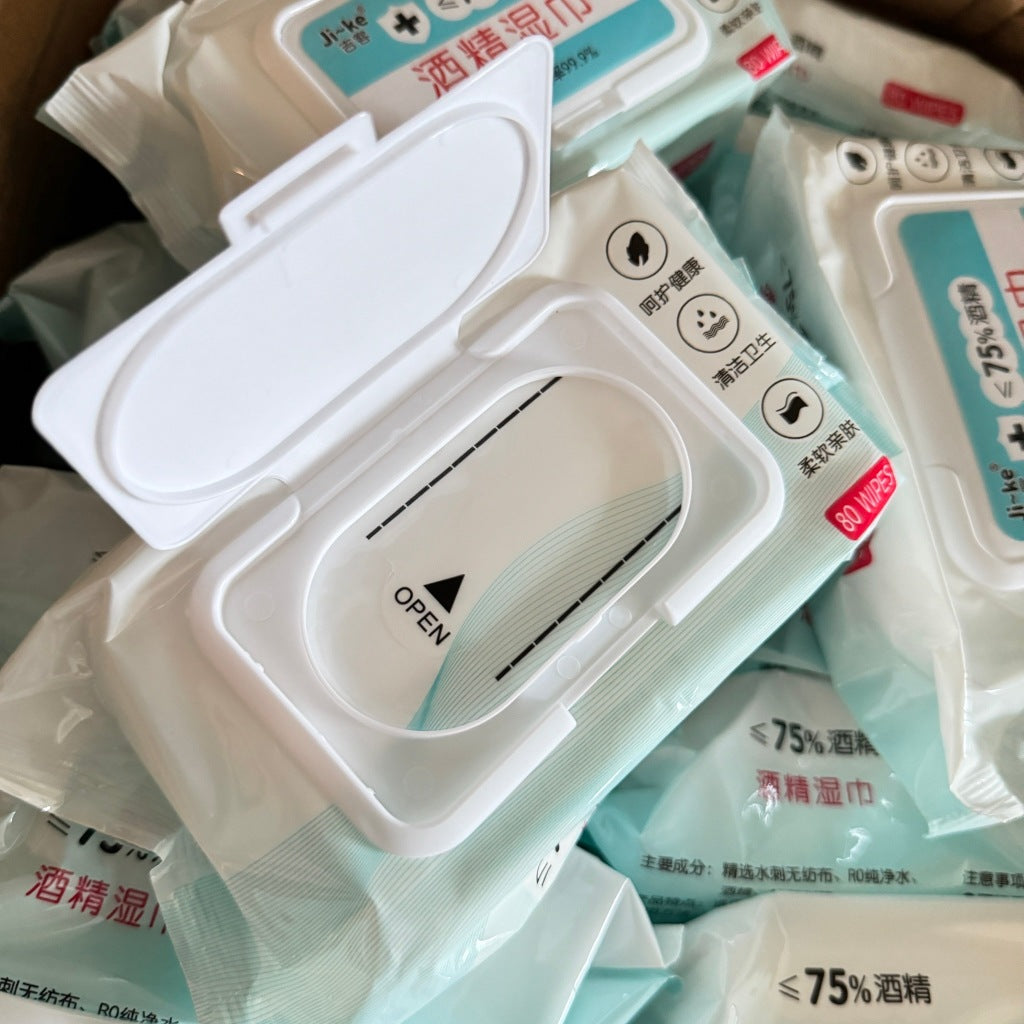 [พร้อมส่ง] ทิชชู่ Alcohol wipes ทิชชู่แอลกฮอล์75% ทิชชู่เปียก พกพาง่ายไม่ระคายเคืองผิว แพ็ค/80ชิ้น กันได้99.99% ขนาด 120x170mm